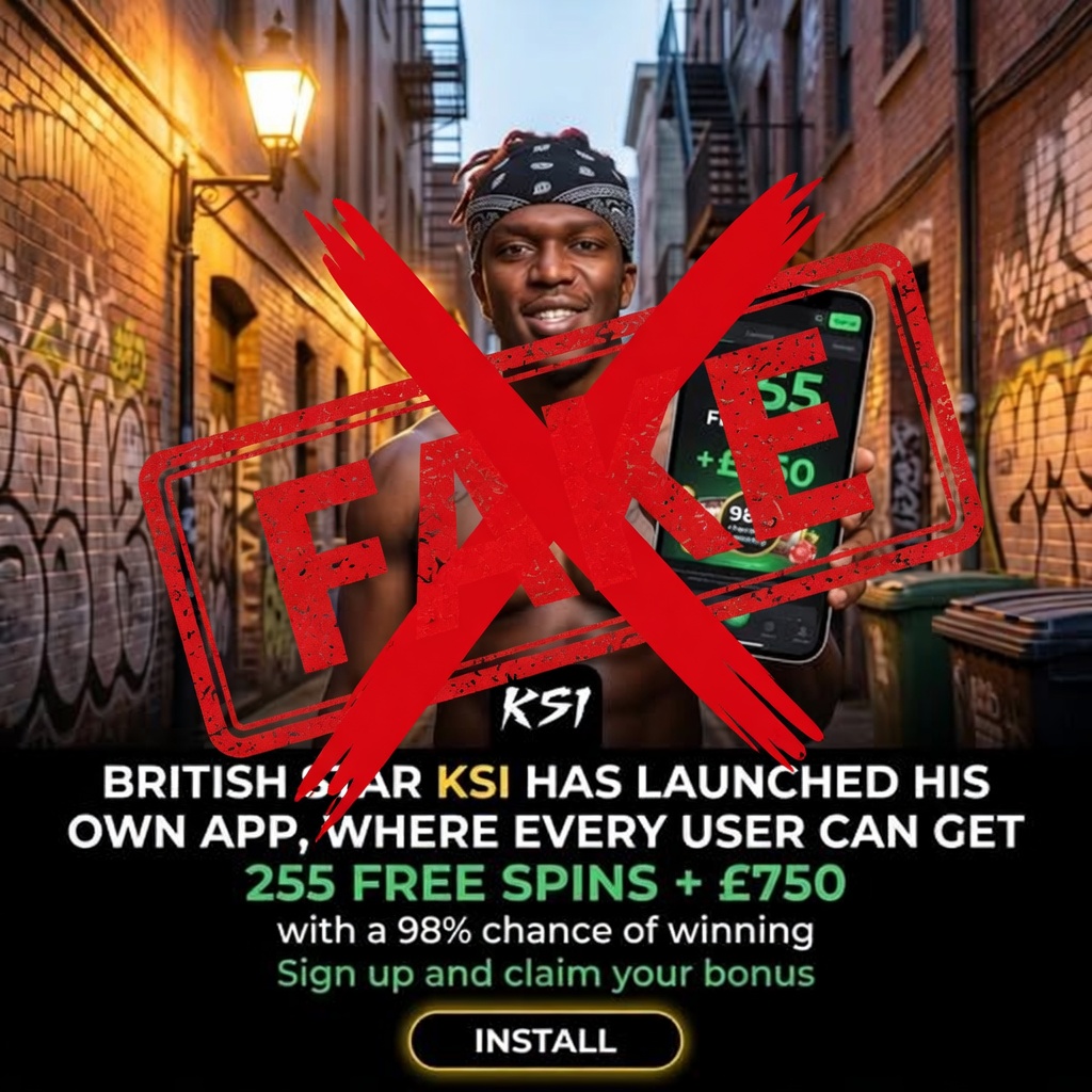 KSI Lucky Wheel scam ads